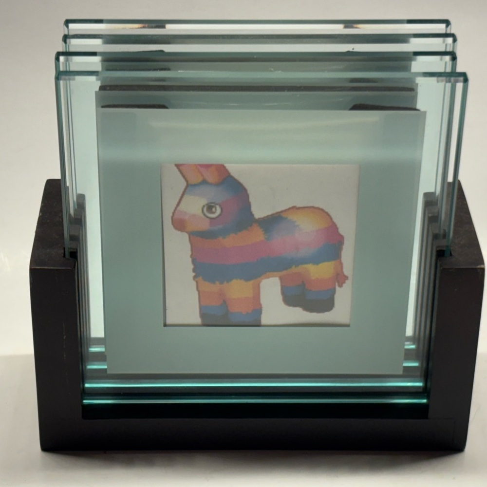 Set of 4 Glass Picture Frame Coaster by SWING  square with a brown wooden holder